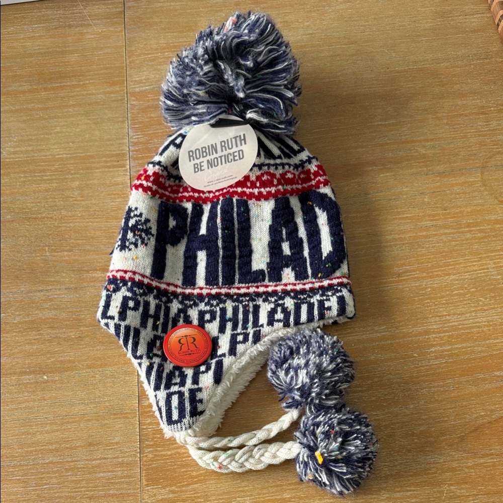 Robin Ruth Blue and White Pom-Pom Hat - Philadelphia